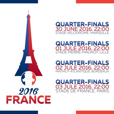 Kupası Euro 2016 final maç programı. Futbol Avrupa Şampiyonası futbol son nitelikli ülkeler. Fransa 2016. Çeyrek Final