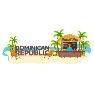 Beach Bar. Dominik Cumhuriyeti. Seyahat. Palm, içki, yaz, şezlong, tropikal.