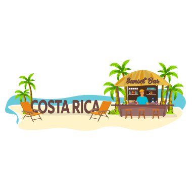 Beach Bar. Kosta Rika. Seyahat. Palm, içki, yaz, şezlong, tropikal.