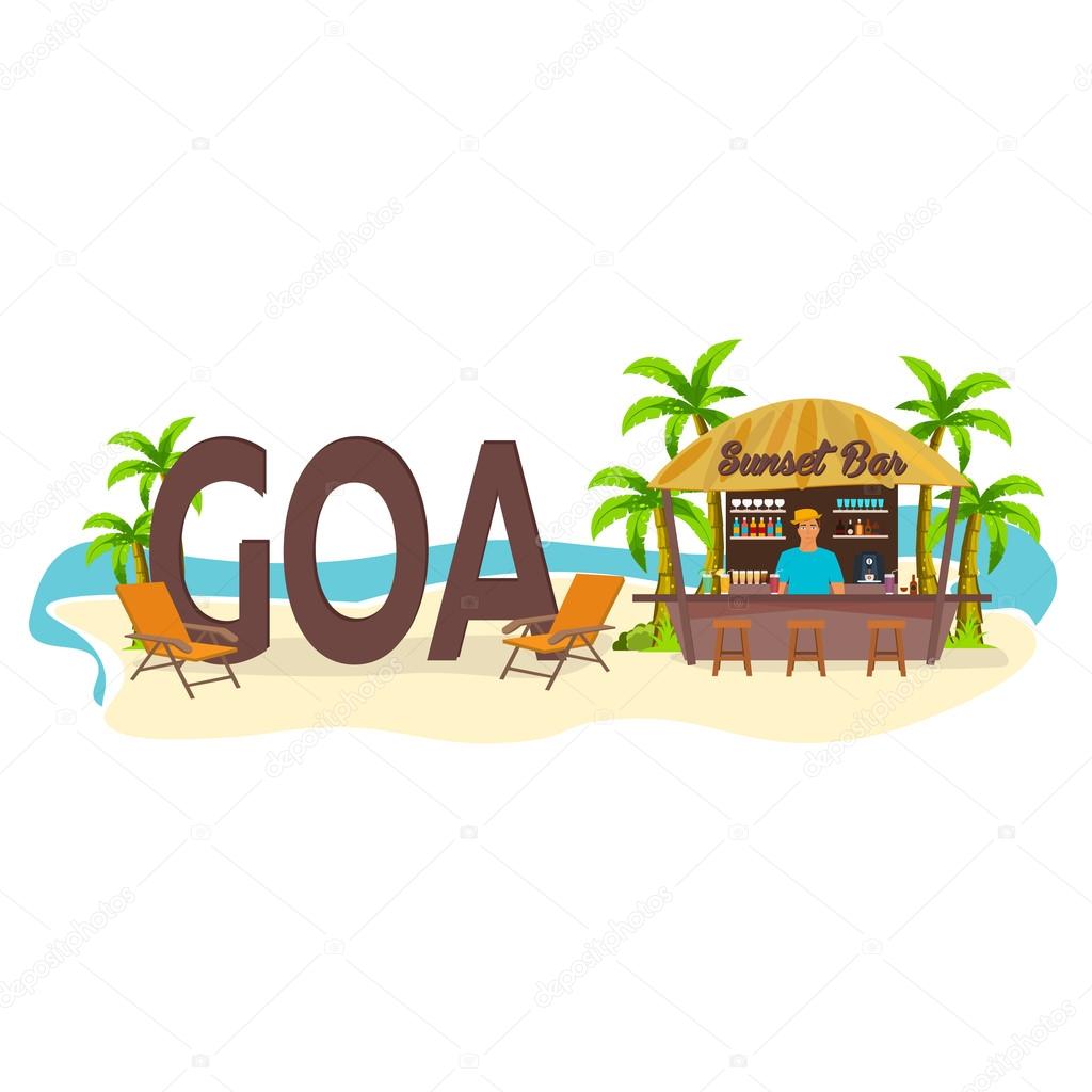 Beach Bar. Goa, India. Travel. Palm, drink, summer, lounge chair, tropical. Stock Vector Image by ©leo_design #115203720 Beach Bar. Goa, India. Travel. Palm, drink, summer, lounge chair, tropical. Stock Vector Image by ©leo_design #115203720