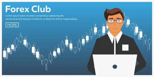 Forex trhu obchodování. Forex club. Online obchodování. Technologie v podnikání a obchodování. Umělá inteligence. Trh s vlastním kapitálem. Správa podniku. Moderní plochý design — Stockový vektor