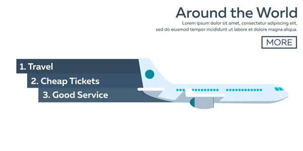 Flache Vektor-Webbanner zum Thema Flugreisen, Urlaub, Abenteuer. Reisen, günstige Tickets, guter Service. auf der ganzen Welt — Stockvektor