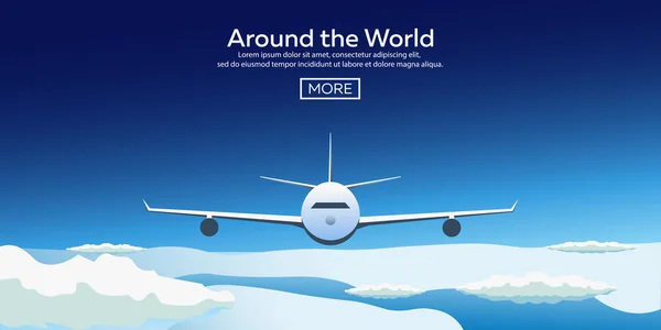 Bütün dünyada. Turizm. İllüstrasyon seyahat. Modern düz tasarım. Seyahat uçak, tatil, Macera, gezi. — Stok Vektör