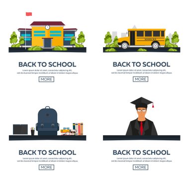 Okula dönüş. Okul otobüsü. Takım elbise. Okul kostüm. Şekilde ayarlayın. Vektör çizim.