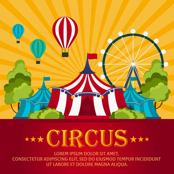 Vidámparki. Cirkuszi előadás, cirkusz sátor. Lapos illusztráció — Stock Vector