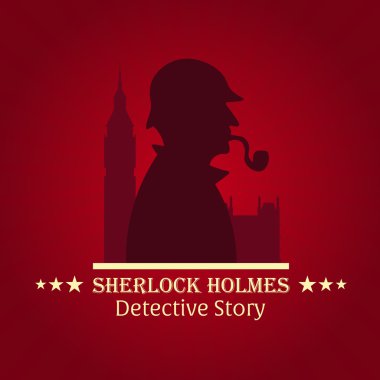 Sherlock Holmes poster. Dedektif illüstrasyon. Resimde Sherlock Holmes ile. 221b Baker Sokağı. Londra. Büyük yasağı