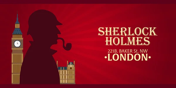 Sherlock Holmes poster. Dedektif illüstrasyon. Resimde Sherlock Holmes ile. 221b Baker Sokağı. Londra. Büyük yasağı — Stok Vektör