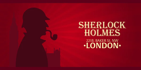 Cartel de Sherlock Holmes. Ilustración detective. Ilustración con Sherlock Holmes. Calle Baker 221B. Londres. Gran Prohibición — Vector de stock