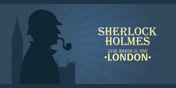 Sherlock Holmes-Plakat. Detektivillustration. Illustration mit Sherlock Holmes. Bäckerstraße 221b. London. Großes Verbot — Stockvektor