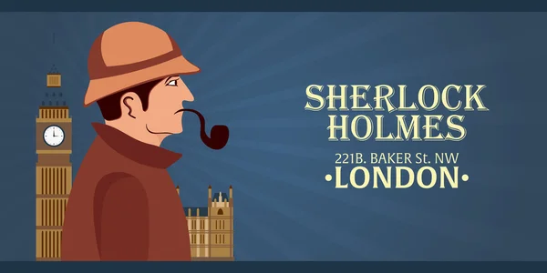 Sherlock Holmes poster. Dedektif illüstrasyon. Resimde Sherlock Holmes ile. 221b Baker Sokağı. Londra. Büyük yasağı — Stok Vektör