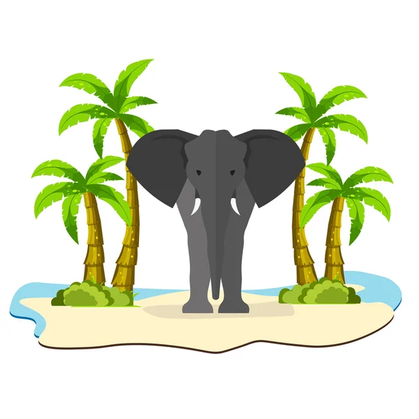 Elefante en la selva. Ilustración plana Vector — Archivo Imágenes Vectoriales