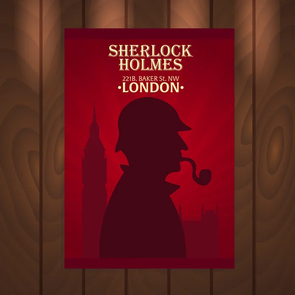 Sherlock Holmes poster. Baker street 221B. London. Big Ban — Stock Vector