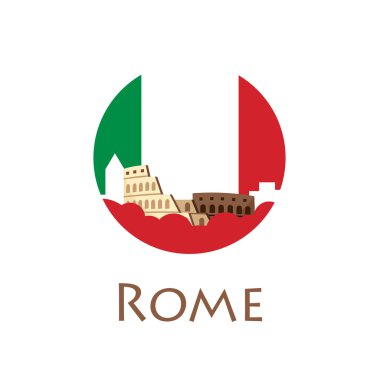 Roma. Turizm. Resimde Roma şehir seyahat. Modern düz tasarım. İtalya seyahat. Colosseum