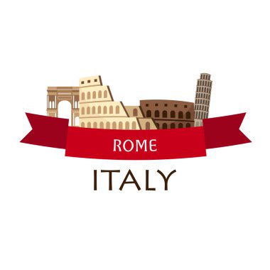 Roma. Turizm. Resimde Roma şehir seyahat. Modern düz tasarım. İtalya seyahat. Colosseum