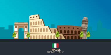 Roma. Turizm. Resimde Roma şehir seyahat. Modern düz tasarım. İtalya seyahat. Colosseum