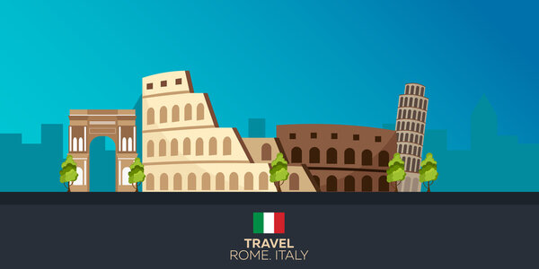 Rome. Tourism. Travelling illustration Rome city. Modern flat design. Italy travel. Colosseum