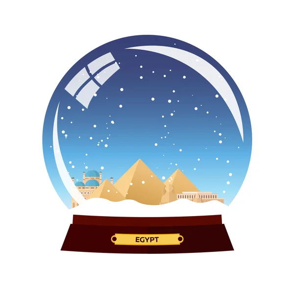 Snow globe miasta. Egipt w świecie śniegu. Ilustracja wektorowa podróży zima — Wektor stockowy