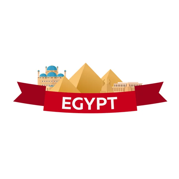 Mesir. Pariwisata. Ilustrasi perjalanan. Desain datar modern. Mesir perjalanan. Piramida - Stok Vektor