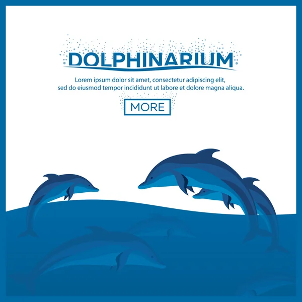 Dolphinarium. Espectáculo de golfinhos. Banner. Ilustração plana vetorial . —  Vetores de Stock