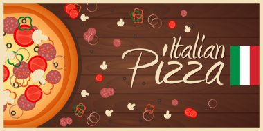 İtalyan Pizza arka plan. Pizza düz tasarım. Pizza düz Illustration. Afiş