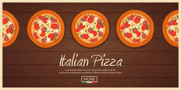이탈리아 피자 배경입니다. 피자 플랫 디자인입니다. 피자의 평면 그림입니다. 배너 — 스톡 벡터