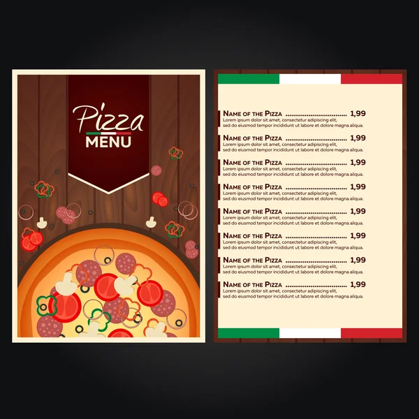 Restaurant cafe menu. Italian Pizza Menu. Pizza flat design. Cafe flyer — Stock Vector