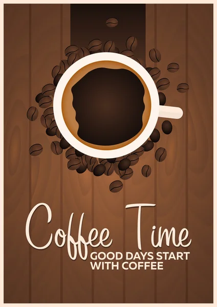 Affiche de café. L'heure du café. Coupe, grain, Illustration plate vectorielle . — Image vectorielle