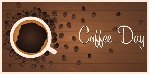 Bannière design café. Jour du café. Coupe, grain, Illustration plate vectorielle . — Image vectorielle