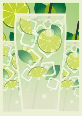 Mojito Poster. Taze mojito kireç ve yeşil nane ile stilize bardakta bırakır.