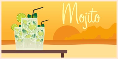 Taze mojito kireç ve yeşil nane ile stilize bardakta bırakır.