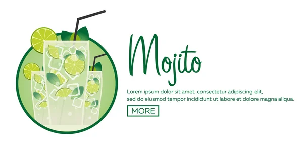 Verse mojito met limoen en groene munt laat in gestileerde glas. — Stockvector