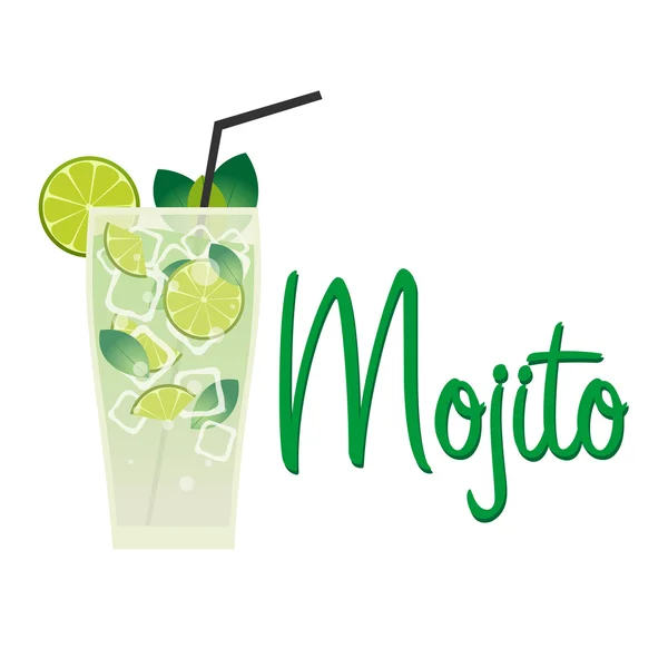 Mojito fresco com limão e folhas de hortelã verde em vidro estilizado . — Vetor de Stock