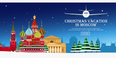 Rusya, Moskova Noel yolculuk. Vektör düz çizim. Seyahat