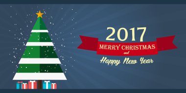 Mutlu Noeller ve mutlu yeni yıl 2017. Tebrik kartı, düz illüstrasyon vektör