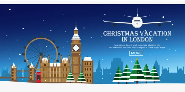 Boże Narodzenie podróży do Londynu. Ilustracja wektorowa płaski. Podróży — Wektor stockowy