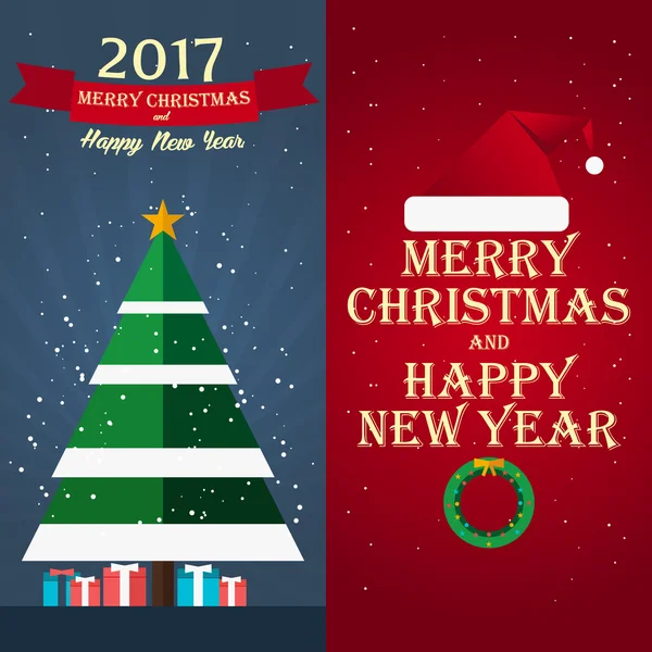 С Новым 2017 годом и Рождеством Христовым. Открытка, векторная плоская иллюстрация — стоковый вектор