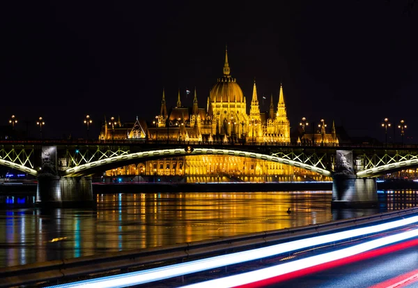 Hongarije Nacht Stad Boedapest Parlement Achtergrond Van Nacht Stad — Stockfoto