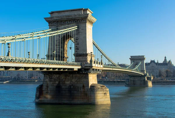 Hungría Budapest Hermosa Arquitectura Puente Cadena Sobre Río Danubio —  Fotos de Stock