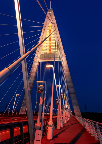 Madieri Cable Stayed Bridge Budapest Evening Twilight Bridge Lighting — Stock Photo, Image