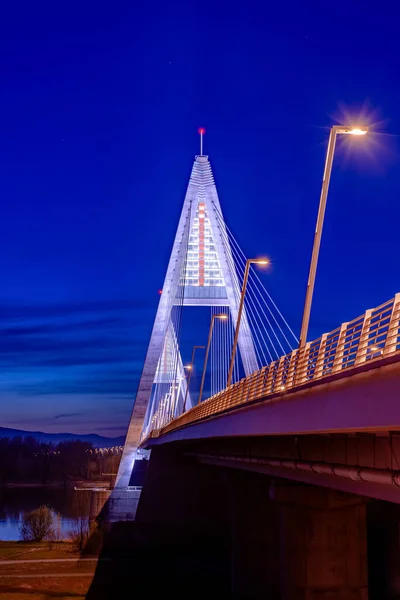 Madieri Cable Stayed Bridge Budapest Evening Twilight Bridge Lighting — Stock Photo, Image