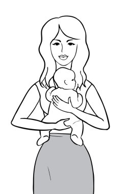 Anne ile bebek bir askı içinde