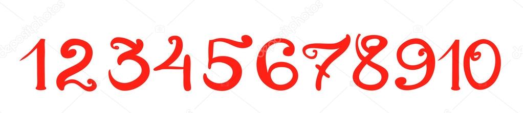 Handwritten red numerals isolated on white