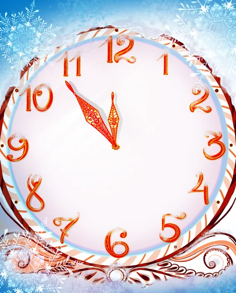 Sfondo di Natale con un orologio, posto per il testo — Foto Stock