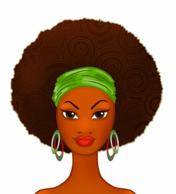 Portrait of a young black woman on white, model of fashion, illustration clipart