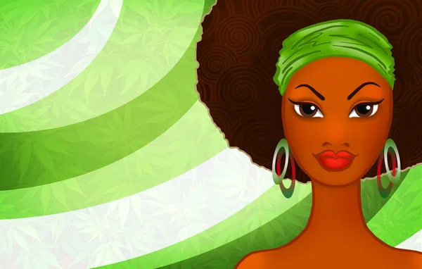 Retrato de uma jovem negra sobre fundo rastafariano étnico, ilustração — Fotografia de Stock