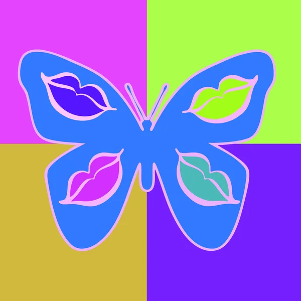 Papillon bleu avec motifs décoratifs représentant les lèvres sur les ailes — Photo