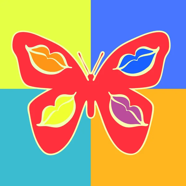 Papillon rouge avec des motifs décoratifs représentant les lèvres sur les ailes — Photo