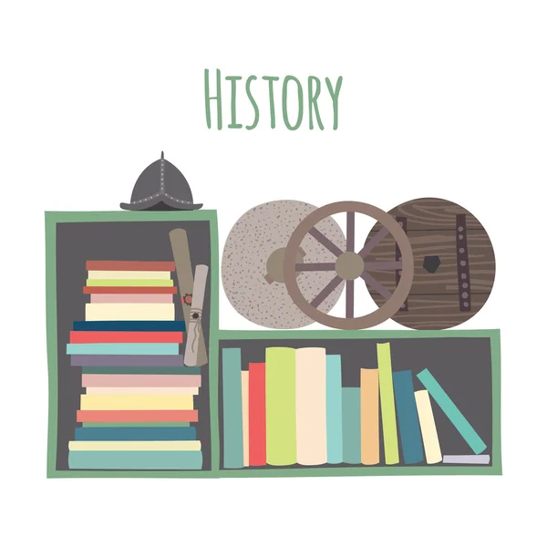 Bookshelves "History" — Stock Vector