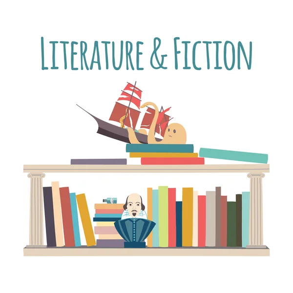 Bookshelves  "Literature & Fiction". — Stock Vector
