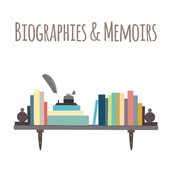 Boekenkasten "biografieën & memoires". — Stockvector
